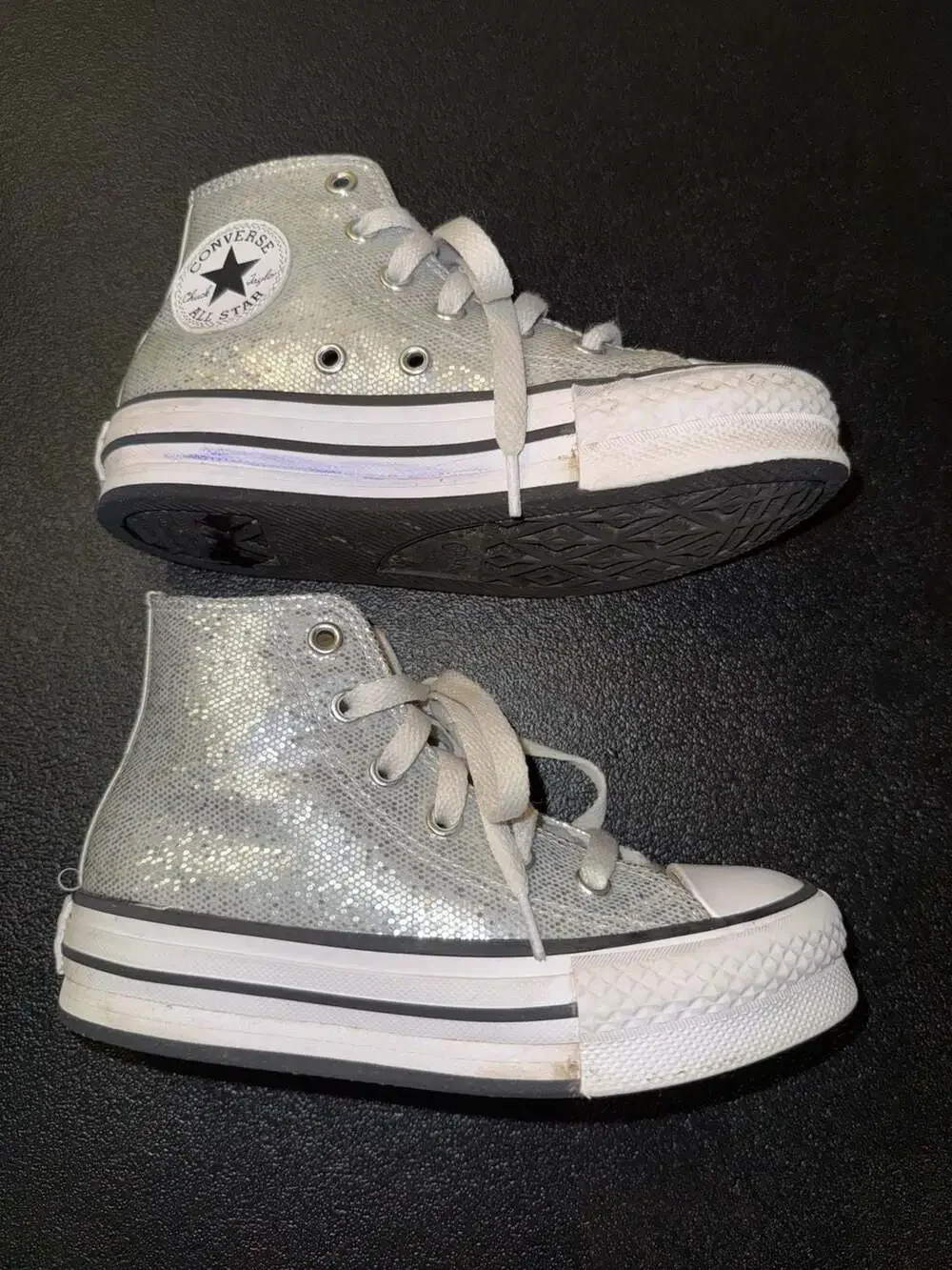 Converse Chuck Taylor All Star Lift Disco Glitter High Top Youth Silver-12